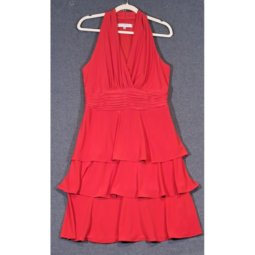 Evan-Picone Womens Red Halter Tiered Ruffle Cocktail Dress Size 10 70149R1789